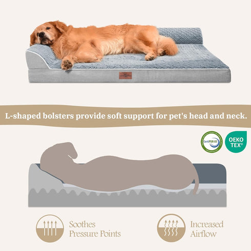 Orthopedic Dog Bed for Large Dogs, Waterproof Bed with Bolsters, Removable Washable Cover & Non-Skid Bottom (Large,