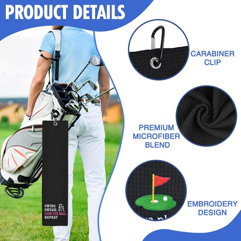 Hafhue Swing Swear Look for Ball Repeat Funny Golf Towel, Gifts for Golf Fans, Men and Women