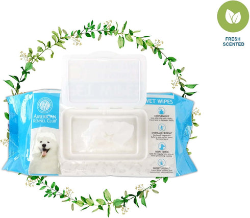 American Kennel Club AKC Dog Wipes - Cleansing & Deodorizing for Face, Ears, Paws, Body, & Butt - Fresh Scented - 100pk