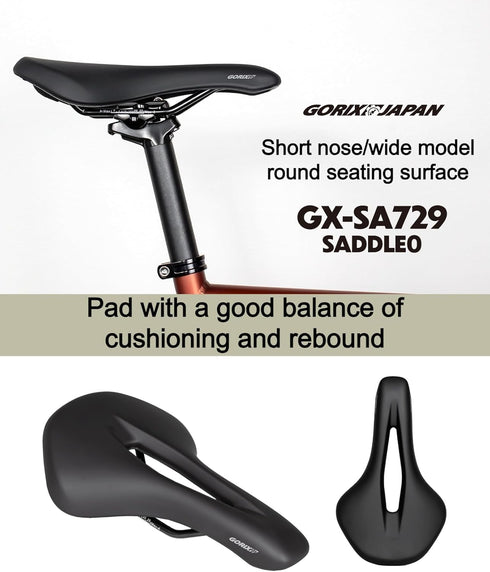 GORIX Lightweight Wide Comfortable Short Nose Bike Saddle Seat Cushion for MTB Road Bicycle (GX-SA729)