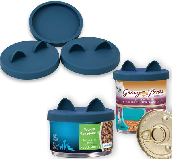 3 Pack Small Cat Food Can Lids, Silicone Covers for 3 oz & 2.5 oz Cat Food Cans, Dark Blue