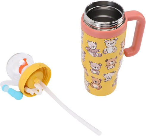 Luocute 710ml Stainless Steel Whale Fountain Cup, Kids Sippy Cup Water Bottle with Lid and Straw, for Toddlers Babies