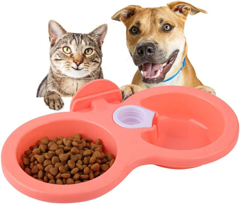 Double Dog Bowls, Dual Pets Hanging Pet Bowl for Food and Water Feeder, Plastic for Small Medium Dogs Cats