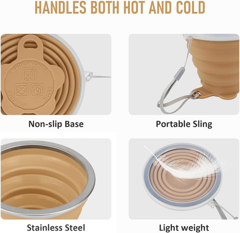 JBER Silicone Collapsible Travel Cup, Folding Camping Cup with Lids for Outdoor Hiking Travel