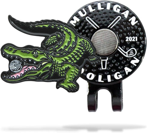 Mulligan Hooligan Alligator Golf Ball Marker + Magnetic Hat Clip, Funny Unique Golf Gift, Premium Quality Golf