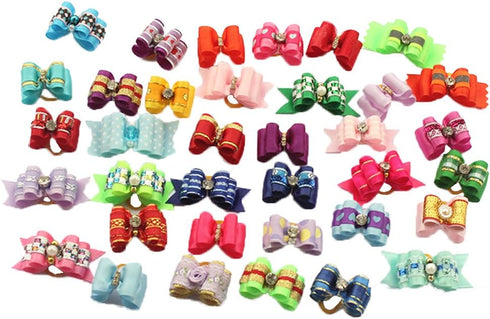 PET SHOW Mixed Styles Pet Cat Puppy Topknot Hair Bows with Rubber Bands, Assorted Pack of 20