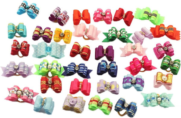 PET SHOW Mixed Styles Pet Cat Puppy Topknot Hair Bows with Rubber Bands, Assorted Pack of 20