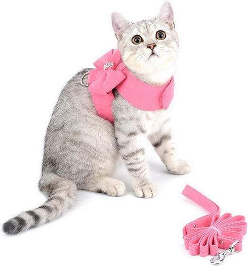 Zunea Pet Dog Vest Harness for Small Dog - Bow Tie No Pull Soft Suede Leather Puppy Harness Leash Set, Pink S