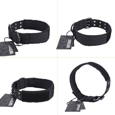 OneTigris Military Adjustable Dog Collar with Metal D Ring & Buckle, 2 Sizes (Black, L)