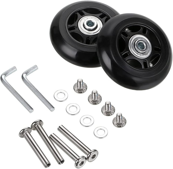 OwnMy Luggage Suitcase Replacement Wheels, 70mm x 24mm Rubber Swivel Caster, Set of 2 Bearings Repair Kits