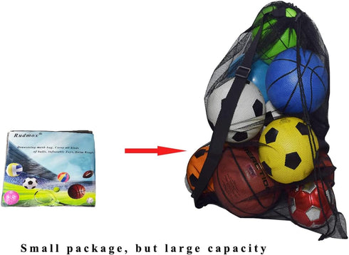 Heavy Duty Mesh Ball Bag, Drawstring Storage Bag for Basketball, Soccer, Sports Gear with Adjustable Strap