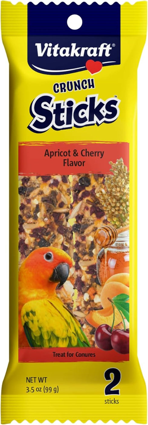 Vitakraft Crunch Sticks for Conures, Apricot & Cherry Flavor Bird Treat (2 Sticks), 3.5 oz, 051233316956