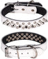 Adjustable Genuine Leather Spiked Studded Dog Collars for Small Medium Large Pets like Pit Bull, Bulldog, Pugs (L,