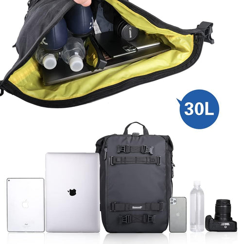 Rhinowalk 30L Motorcycle Tail Bag - Waterproof Motor Pannier Travel Luggage for Motorbike Rear Rack - Black