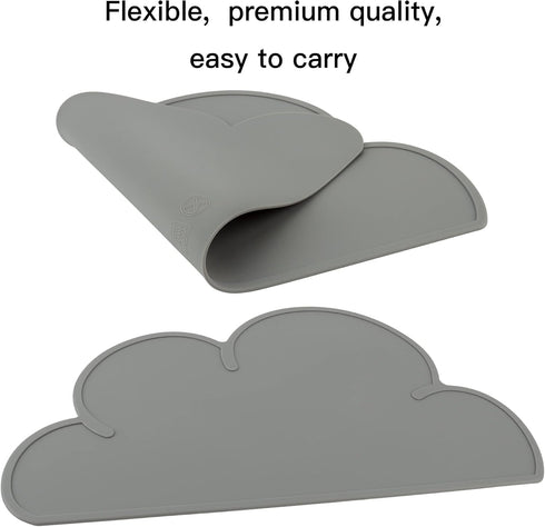 DesignSter Pet Food Mats, Anti-Slip Waterproof Dog Cat Feeding Mat, Top Grade Cloud Silicone Pad (Dark Gray)