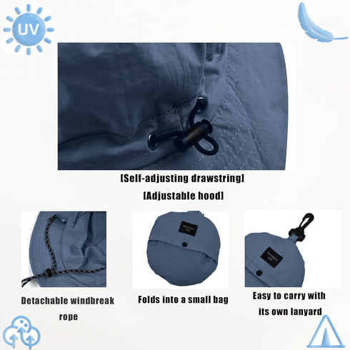 Waterproof Bucket Rain Hat with Chin Strap, Packable Sun Hat for Men Women, Lightweight Summer Fishing Cap