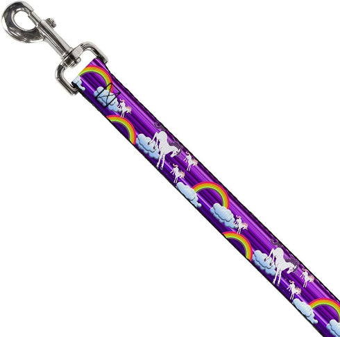 Buckle-Down Dog Leash Unicorns Rainbows Stripes Purple 6 Feet Long 0.5 Inch Wide
