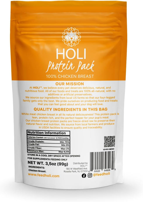 HOLI Freeze Dried Chicken Dog Food Topper | Single Ingredient Human-Grade Lean Chicken Breast for Picky Dogs