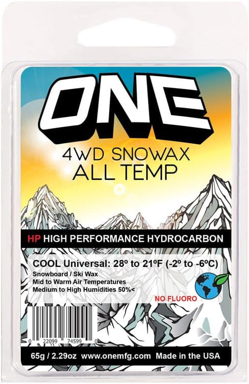 One Mfg 4WD Snowboard & Ski Wax, 165g Bar, Universal for Cool Snow, 28ºF to 21ºF, Tropical Scent