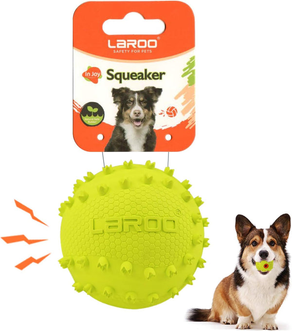 LaRoo Squeaky Dog Ball Toy, Durable Natural Rubber Chew Toy for Small Medium Large Dogs, Floating Training (6.5CM Green)