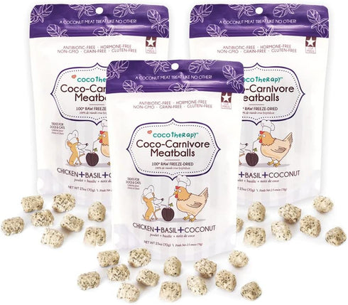 CocoTherapy 3 Pack of Coco-Canivore Meatballs Dog Treats, Chicken
