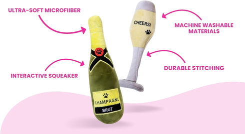 Plush Champagne Glasses Dog Toy, Birthday Gift, Holiday Party Favor (2 Pack: Champagne Glasses)
