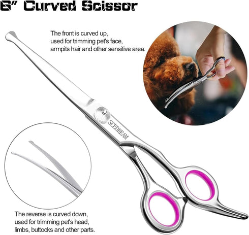 Dog Grooming Scissors Set with Safety Round Tips, 3 in 1 Professional Pet Grooming Shears for Dogs and Cats