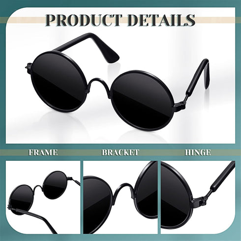 Dog Sunglasses Retro Pet Glasses, Classic Round Dog Glasses for Cats and Dogs, Photos Props Cosplay Costume (Black)