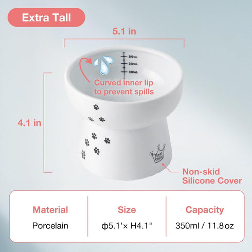 NECOICHI Elevated Ceramic Cat Bowls - Raised Cat Food and Water Bowl, Whisker Friendly, Anti-Spill, 4.1” Paw Style