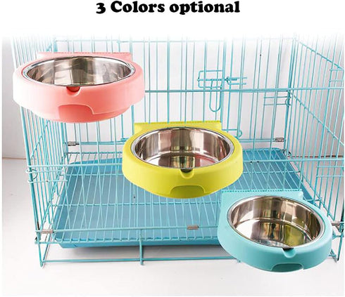 Crate Dog Cat Bowls, Removable Stainless Steel Hanging Pet Cage Bowls for Kennel, Crate Food Water Feeder Bowls with Bolt Holder for Cat, Puppy, Rabbite Birds and Other Small Animals (Small, Blue)