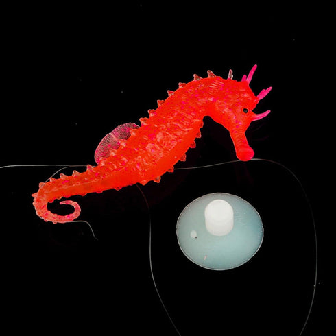 Red Aquarium Decor Luminous Artificial Soft Seahorse, Exquisite Fish Tank Ornament, Fixed by Invisible Line and Sucker