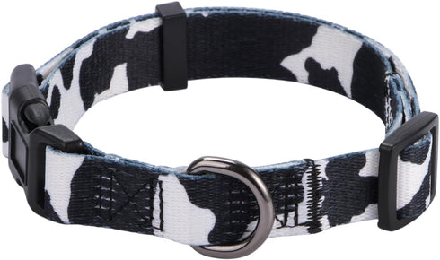 Rhea Rose Cow Print Dog Collar, Animal Pattern in White and Black for Large Dogs