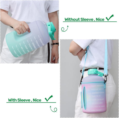 QuiFit 1 Gallon Water Bottle with Straw & Motivational Time Marker, Leak-Proof BPA Free Reusable Jug (Purple/Green)
