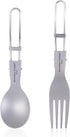 iBasingo Ultralight Titanium Spork Spoon Fork Knife with Folding Handle for Camping & Travel