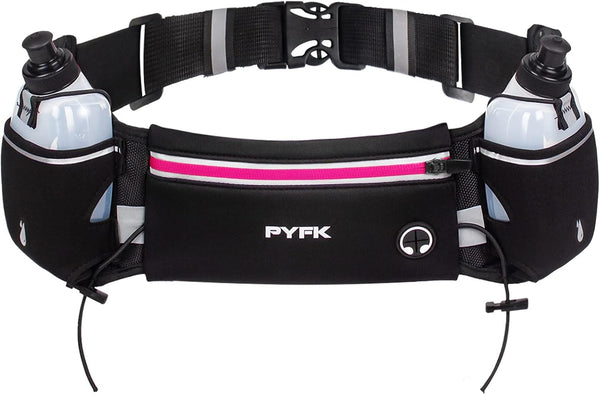 PYFK Upgraded Running Belt with Water Bottles, Hydration Pouch for Men and Women, Fits 7 inches Phones, Fanny Pack for