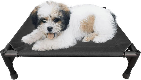 Love&go Elevated Dog Bed with Metal Frame, Cooling Raised Pet Cot for Dog and Cat (Small-18.5x18.5x5.5 inch, S - Black Bed)