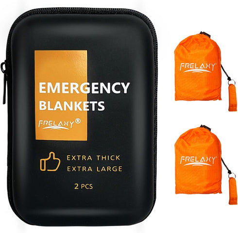 Frelaxy Emergency Blanket Extra-Thick Extra-Large 2-Pack/4-Pack with Whistles, Storage Pouches, EVA Case