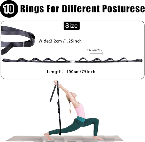 Stretching Strap Yoga Strap for Physical Therapy with 10 Loops, Non-Elastic Stretch Band