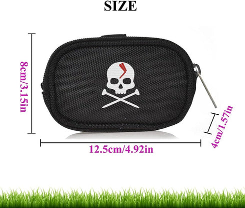 Skull Golf Ball Pouch - Durable Polyester Golf Tee Organizer Bag with Zipper Hook & Waist Belt for Men Women