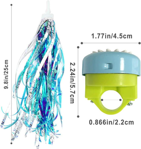 Kids Bike Bell and Streamers for Girls - 1 Pack Flower Bicycle Bell with 2 Pack Bike Streamers