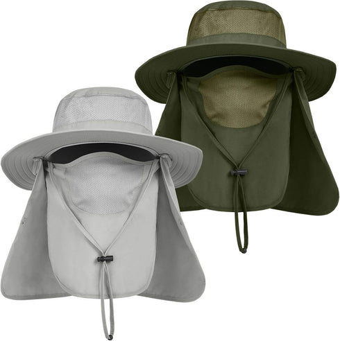 IYEBRAO Mens Outdoor Sun Hat, UV Protection Wide Brim Fishing Hat with Face Neck Flap for Hiking, Gardening