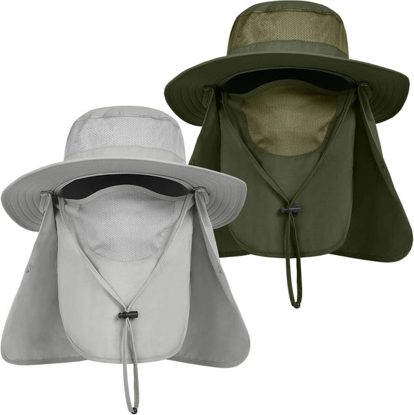 IYEBRAO Mens Outdoor Sun Hat, UV Protection Wide Brim Fishing Hat with Face Neck Flap for Hiking, Gardening