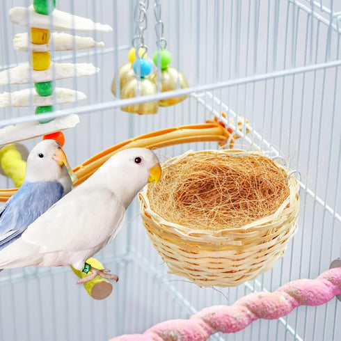 VTurboWay 4 Pack Tiny Handwoven Bamboo Bird Nest Cage, Hatching Breeding Cave for Small Birds