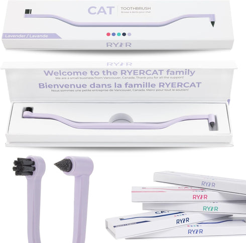 RYERCAT Lavender Dual Sided Cat Toothbrush - Only 8mm Wide to fit