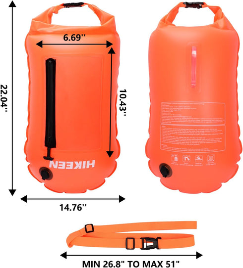 Hikeen Swim Buoy with Dry Bag 20L - Waterproof Touchscreen Swim Safety Float for Open Water Swimmers and Triathletes
