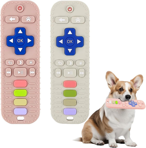 2 PCS Dog Teething Toys, Remote Control Shape Teether for Dog Training and Cleaning Teeth, Interactive Dog Toys for