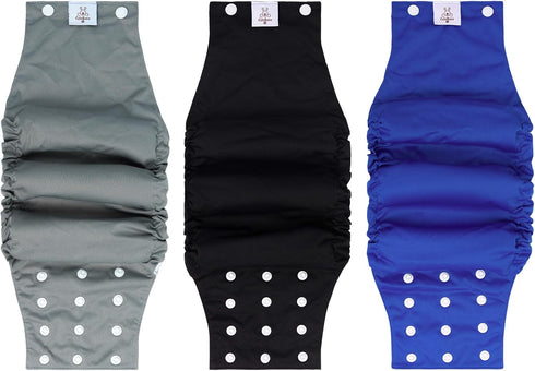 CuteBone Washable Dog Diapers Male with Snaps Reusable 3pcs a Pack Doggie
