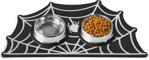 Pet Mats for Food and Water - Anti-Slip Waterproof Feeding Mat for Pet Food Water Bowl, 23.6"x15.7" Spider Web Design