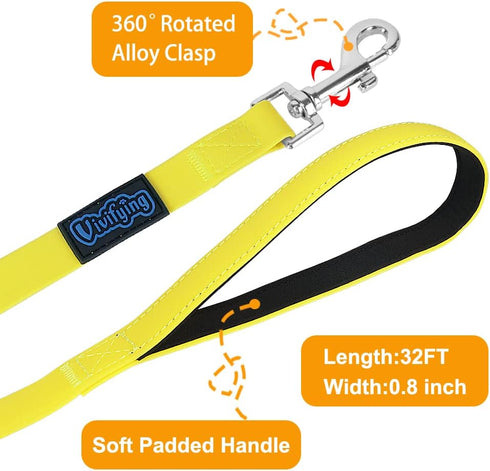 Vivifying Waterproof Long Dog Leash - 32ft Durable PVC Training Lead with Padded Handle for Recall Training and Outdoor