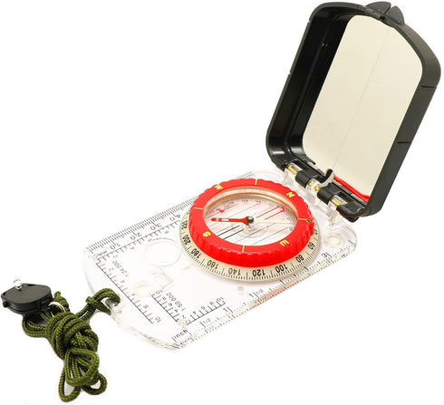 Pro Hiking Compass, Waterproof Survival Gear with Glow-in-The-Dark Feature and Mirror Sighting for Orienteering